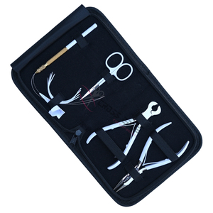 Premium Hair Extension Technician Toolkit with 5Inch Keratin Bond Cutter Beads <b>Crimping</b> Plier Mini Scissor Curved Sewing Needles - Product Image 1