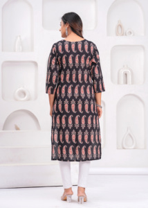Women Black Printed Straight <b>Kurti</b> Ethnic Casual Wear <b>Kurti</b>, Work <b>Kurti</b> , Trendy <b>Kurti</b> , New Kurta - Product Image 6