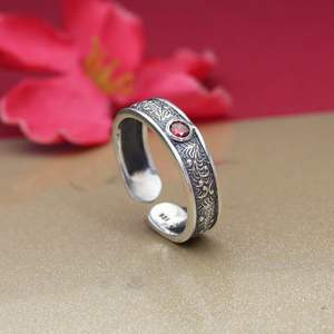 Beautiful Silver <b>Garnet</b> <b>Ring</b> Adjustable Filigree Design <b>Ring</b> Jewellery for Women and Girl Wear in Wedding Party, Hldi , Mehnedi - Product Image 4