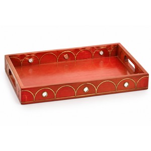 Bandeja de Espejo con Incrustaciones de Latón y Madera de Mango Hecha a Mano - Diseño de Arcos de Jaipur al por Mayor - Product Image 1