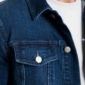Veste en jean classique bleu foncé pour homme, coupe ajustée, en coton, style camionneur, décontractée, streetwear, vêtement d'extérieur tendance pour le printemps et l'automne - Product Image 4