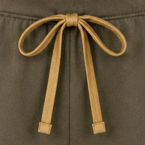 Olive Green Women Two Piece Shorts Set Square Neck Button <b>Top</b> Gold Leaf Embroidery Casual Summer Cotton Lounge Wear Pajama - Product Image 6