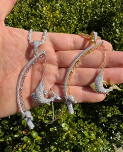Hiphop Shark Pendant Necklace With Zircon Inlay Gold Plated Alloy Chain Unisex Animal Theme Jewelry Gift - Product Image 4