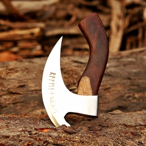 Cuchillo para Pizza Industrial Forjado a Mano, Estilo Vikingo, con Mango de Madera, Acero al Carbono, 9 Filos de Corte, Funda de Cuero, Personalizado OEM - Product Image 5