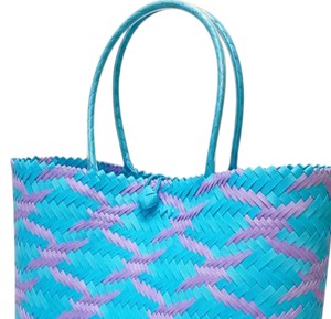 Sac à main en plastique tissé violet pastel et bleu personnalisé, sac fait main, sac fourre-tout tendance pour le shopping quotidien - Product Image 3
