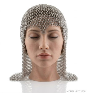 Capucha de malla metálica medieval tradicional de acero, tipo coif, para disfraz renacentista - Product Image 1