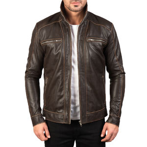Veste de moto en cuir marron pour homme, veste en cuir véritable style Cafe Racer, coupe slim, veste en cuir vintage pour motard - Product Image 3