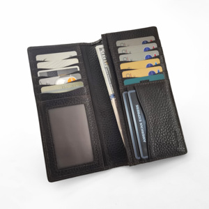 High Quality Handmade Castello Genuine Pebble Top Grain Leather Long <b>Wallet</b> Open Closure in Black Brown Navy Burgundy Green - Product Image 5