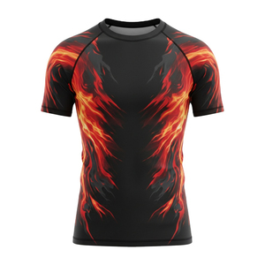 Men's MMA Full Sleeve Rash Guard Fire <b>Flame</b> Print Front Logo UPF50+ Quick Dry 160g Polyester Compression <b>Shirt</b> - Product Image 1