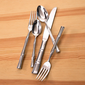 Modern Bamboo Handle Stainless Steel <b>Flatware</b> Set with High Mirror Polish for Wedding Banquet Use - Product Image 3