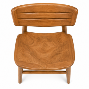 Chaise de salle à manger scandinave en teck massif, imperméable et stable, avec dossier extra large incurvé et rainuré, et assise sculptée, pour hôtel et parc - Product Image 4