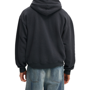 Heavyweight Cotton <b>Fleece</b> Men Hoodies Oversized Washed <b>Black</b> Streetwear Pullover Custom Logo Hoodie Low MOQ Wholesale OEM - Product Image 2