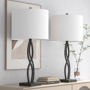 Infinity Twist Metal Table Lamp with Linen <b>Drum</b> <b>Shade</b> Durable Iron Construction Warm Ambient <b>Lighting</b> for Luxury Interiors - Product Image 6