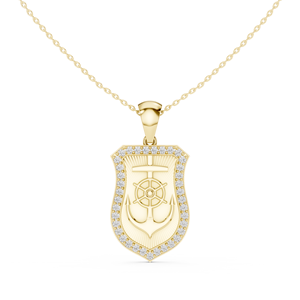 Collar con Colgante de Ancla Náutica y Timón de Barco de Lujo con Diamantes Cultivados en Laboratorio en Oro Amarillo de 18K - Product Image 1
