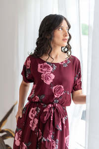 Vestido Midi Romántico con Estampado Floral, Cuello Redondo, Manga Abullonada, Corte Holgado, Viscosa y Poliéster, Vestido Casual de Primavera para Mujer, Hermoso Estampado - Product Image 3