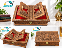Boîte à Coran en bois écologique faite à la main, design islamique sculpté, étui de rangement doublé rouge, décoration de table rectangulaire traditionnelle pour la maison