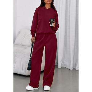 Conjunto Deportivo Casual de Invierno para Mujer, Color Vino Tinto, Sudadera con Capucha y Pantalones Jogger, Corte Holgado, Dos Piezas - Product Image 6