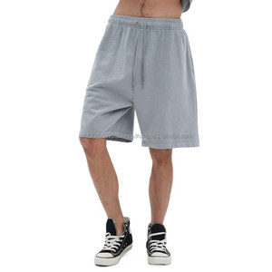 Pantalones cortos de chándal para hombre, pantalones cortos de longitud media de gran tamaño, 420g, 100% algodón, pantalones cortos sólidos, pantalones cortos lavados con estampado de logotipo personalizado - Product Image 1