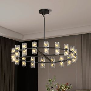 L005030 D36 P36B/W1340P310778 Lampadario LED di Lusso da 36 Pollici, Lampade a Sospensione in Cristallo Moderne e Semplici per Soggiorno e Sala da Pranzo - Product Image 1