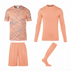Ensemble de maillots de football personnalisés Peach, séchage rapide, tissu en maille 100% polyester, col rond, manches courtes, taille élastique, numéros d'équipe sur le devant - Product Image 1