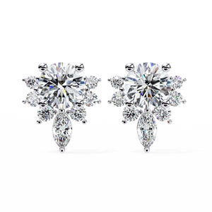 Lotus Tiara <b>Diamond</b> Stud <b>Earrings</b> – 0.68ctw Marquise Round CVD Lab <b>Diamond</b> 10K 14K 18K Solid White Gold Halo Posts - Product Image 1