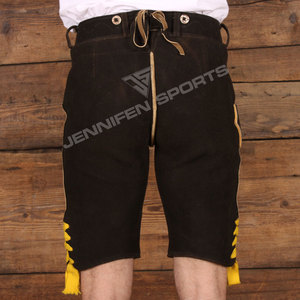 Shorts en cuir suédé marron vintage pour homme, style Lederhosen, tenue traditionnelle bavaroise pour l'Oktoberfest, brodés - Product Image 4