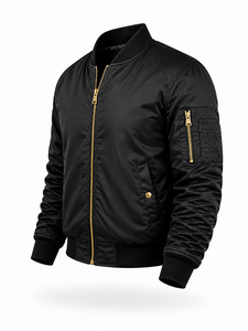 Blouson bomber noir pour homme, fermeture éclair, coupe décontractée, coupe-vent, en polyester, pour l'automne, col rabattu, coupe classique - Product Image 3