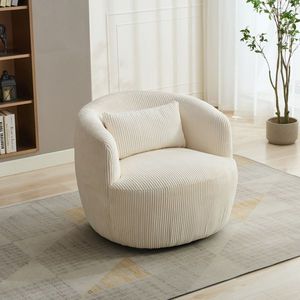 Poltrona Morbida Imbottita in Velluto a Coste da 87 cm, Girevole a 360 Gradi con Base in Metallo, Ideale per Club, Soggiorno, Camera da Letto, Relax e Centri Commerciali - Product Image 3