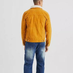 Men's Mustard Corduroy Jacket <b>Turn</b>-down Collar Faux Fur Lining Casual Autumn Wear Regular Fit Single Breasted <b>Button</b> Closure - Product Image 3
