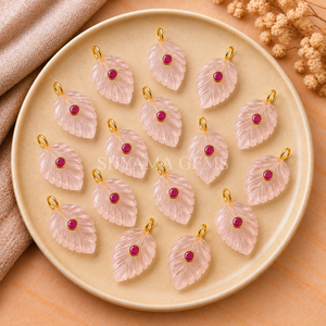 Pendentif en quartz rose incrusté de feuilles 14x10mm, pierre précieuse rose en forme de feuille, pierre libre pour la fabrication de bijoux, pendentif de collier, fourniture artisanale - Product Image 2
