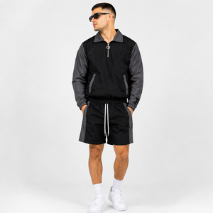 Fully Customised Nylon Windbreaker Tracksuit 2 Piece Set <b>Men's</b> <b>Half</b> <b>Zip</b> Up <b>Jacket</b> With Drawstring Quick Dry Shorts In All Colors - Product Image 2