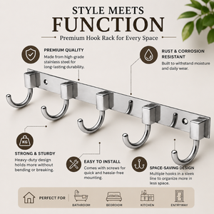 Premium Stainless Steel 5 Hook Wall Mounted <b>Coat</b> Rack Heavy Duty Towel <b>Robe</b> Clothes Key Holder for Bathroom Kitchen Entryway - Product Image 5