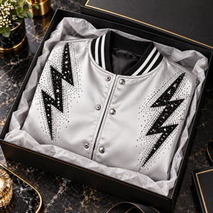 Chaqueta Varsity de Satén con Pedrería de Alta Calidad para Hombre, Chaqueta Bomber con Cristales y Puños Acanalados para un Estilo Casual - Product Image 6