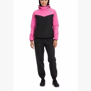 Ensemble de survêtement pour femmes à capuche et col haut en polyester rose et noir, fermeture éclair, toutes saisons - Product Image 3
