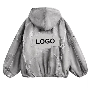 Sweat à capuche zippé en molleton bouclette gris uni 100 % coton de haute qualité pour homme, avec patchwork et broderie de logo personnalisée, idéal pour l'hiver - Product Image 2