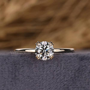 Bague de fiançailles solitaire en diamant rond cultivé en laboratoire Double griffe Style élégant - Product Image 6