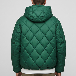 <b>Men's</b> Green Hooded Puffer <b>Jacket</b> Waterproof Windproof Thick Cotton Filled Camouflage Pattern Zipper Front Winter Casual - Product Image 5