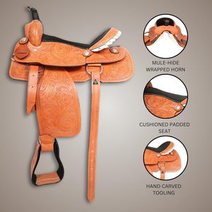 Ensemble complet de selle de baril en cuir Endurance Horse Racing Selle de course de sport confortable Arbre en plastique optimisé pour la selle rembourrée - Product Image 1