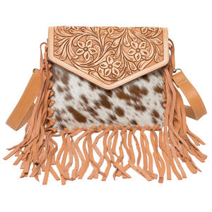 Sacs à bandoulière pour femmes au design franges étonnant, avec bouton pression et poche avant, en cuir de vachette véritable - Product Image 3