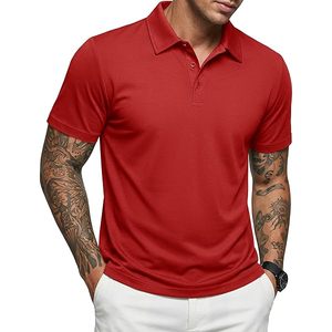 Polo Casual Rojo Sólido de Algodón para Hombre, Camiseta de Golf Transpirable de Manga Corta, Polo de Punto con Bolsillo Delantero para Hombre - Product Image 2
