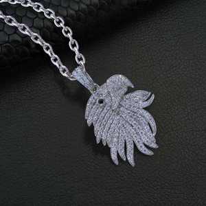 Collier pendentif aigle plaqué argent avec micro-incrustation de cristaux, bijoux de mode hip-hop, charme unisexe - Product Image 2