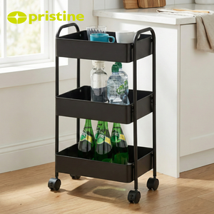 Three Tier Metal Utility Cart with <b>Wheels</b> Rectangle Shape Standing Type Minimalist Design for Storage and Organization - Product Image 4