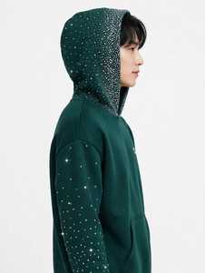 เสื้อฮู้ดดี้โอเวอร์ไซส์สีเขียวบุโพลีเอสเตอร์สำหรับผู้ชาย ยี่ห้อ Oneten  ตกแต่งด้วยลายตัวอักษรและคริสตัลวิบวับ เหมาะสำหรับฤดูหนาว - Product Image 3