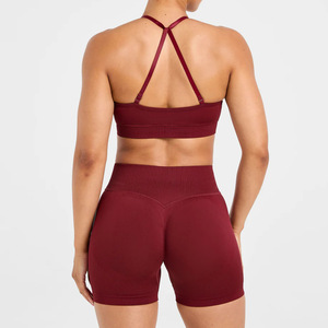 Sujetador Deportivo de Alta Calidad Personalizado, Ropa Deportiva para Yoga, Sin Costuras, de Alta Sujeción, con Tirantes Cruzados, Escote en U, Estilo Acanalado con Encaje - Product Image 1