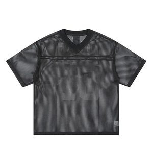 เสื้อเจอร์ซีย์ตาข่ายทรงบ็อกซี่แบบสั่งทำพิเศษ คุณภาพสูง เสื้อเจอร์ซีย์ฟุตบอลแบบครอปตาข่ายสีดำเรียบแบบสั่งทำ เสื้อเจอร์ซีย์ตาข่ายคุณภาพพรีเมียม - Product Image 3