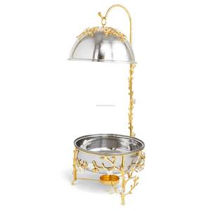 Moderno calentador de alimentos tipo buffet de acero inoxidable con soporte y tapa de cúpula, plato para servir, vajilla para hotel - Product Image 5