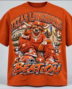 Texas Longhorns Beat OU T-shirt orange pour homme, manches courtes, col rond, coupe régulière, séchage rapide, polyester/coton - Product Image 1