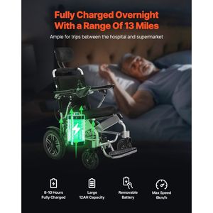 Fauteuil roulant électrique pliable et léger pour adultes, dossier réglable, capacité 300 lbs, moteur 13-Mil - Product Image 3