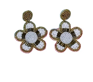 Gold Floral <b>Handmade</b> Beaded <b>Earrings</b> for Women Handicraft Festive Party Jewelry At Best Price Beaded <b>Earrings</b> - Product Image 1
