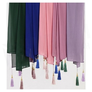 Pañuelo de Chifón para Mujer, Largo, de Color Sólido, con Borde de Borlas, Multifuncional, para Uso Diario, Accesorio para Todas las Temporadas - Product Image 2